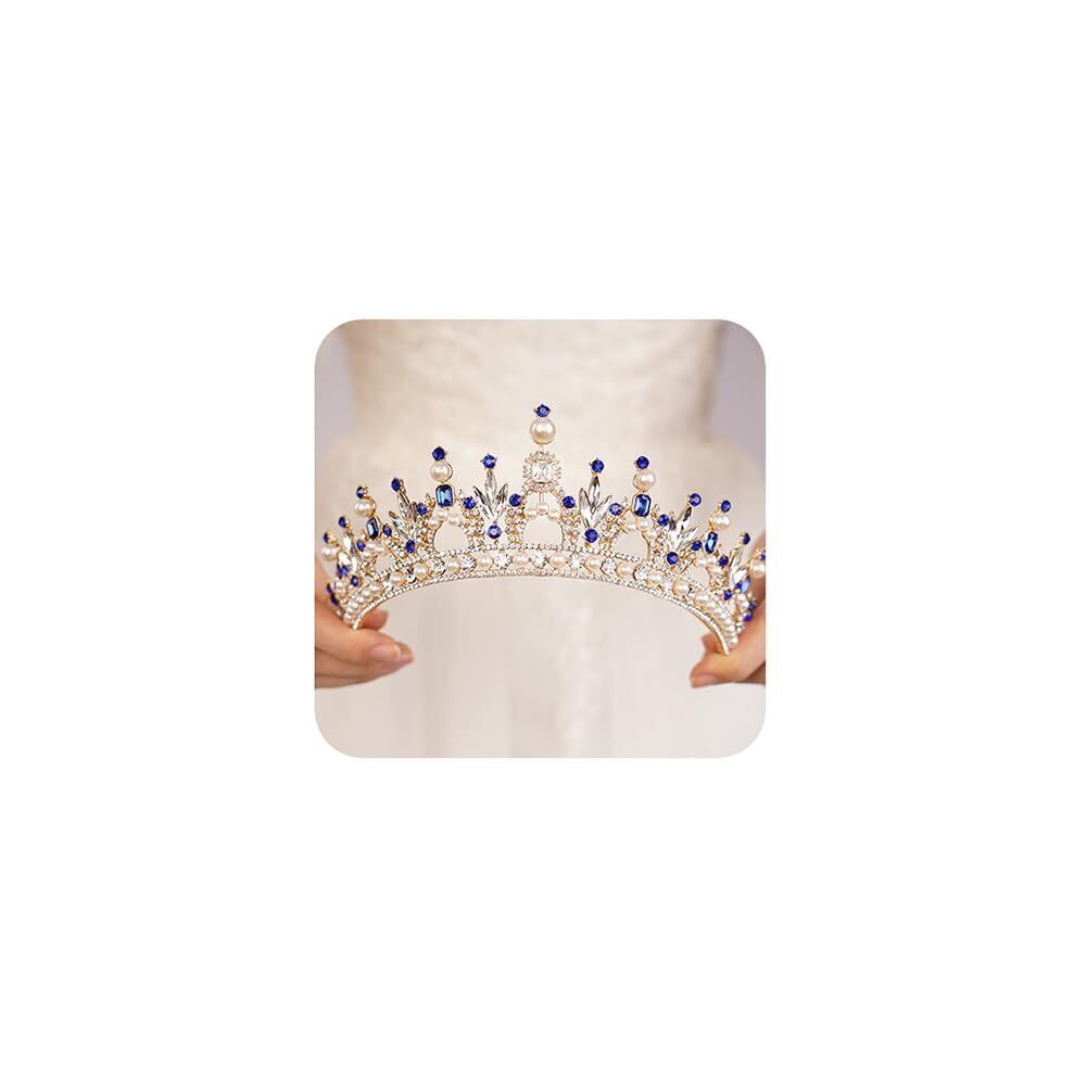 3979 Vintage Pearl Tiara Crown Crystal Queen Tiara for Party Crown Headband